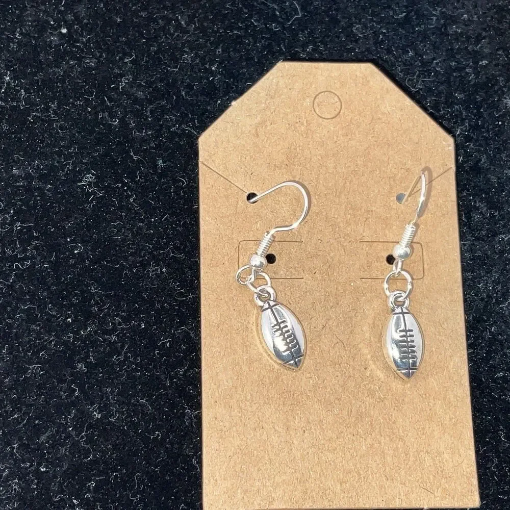 Small Size Football Earrings W/ Backs Oxidized Shiny Finish Silver Play Ball New